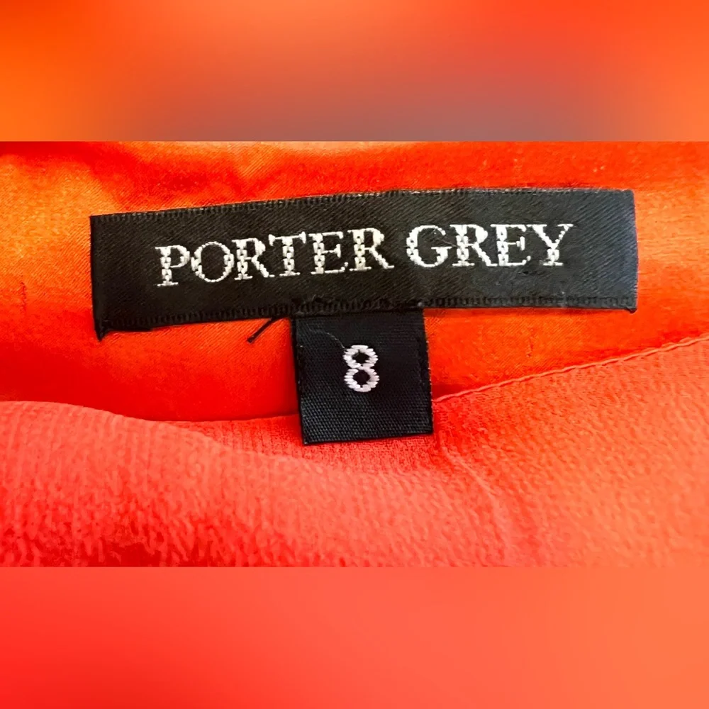 Porter Grey 100% Silk Blood Orange Pleated Dress - Picture 7 of 7